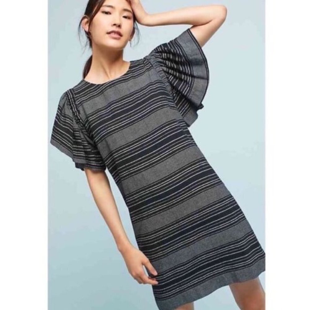 Anthropologie Moon River Denmark Black and White Striped Tunic Dress-XS